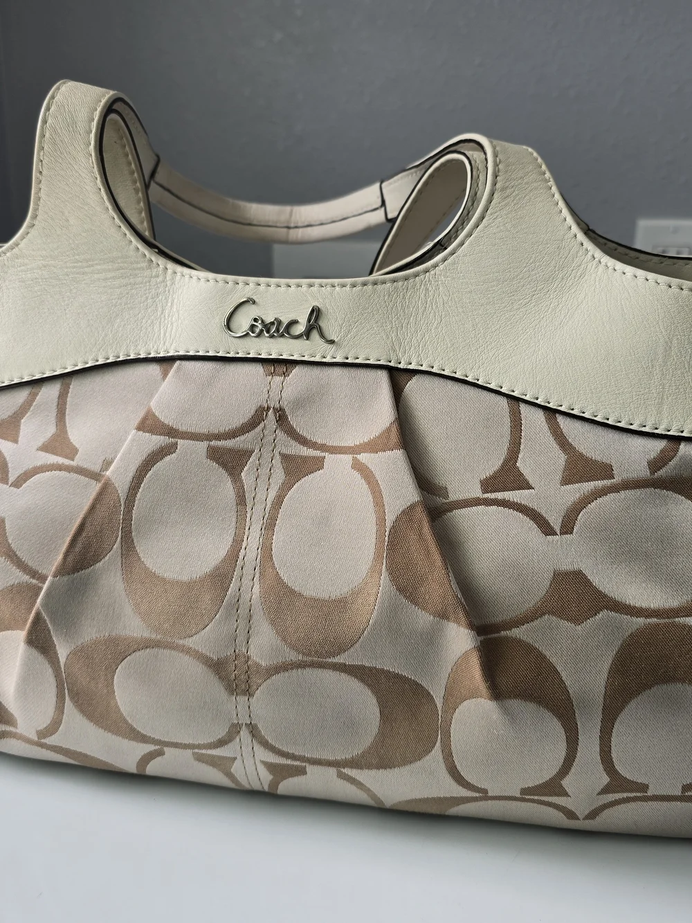 Coach Cream & Tan Signature Canvas Shoulder Bag